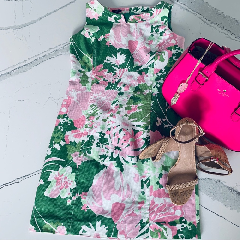 Talbots Classic Shift Pink & Green Dress 8